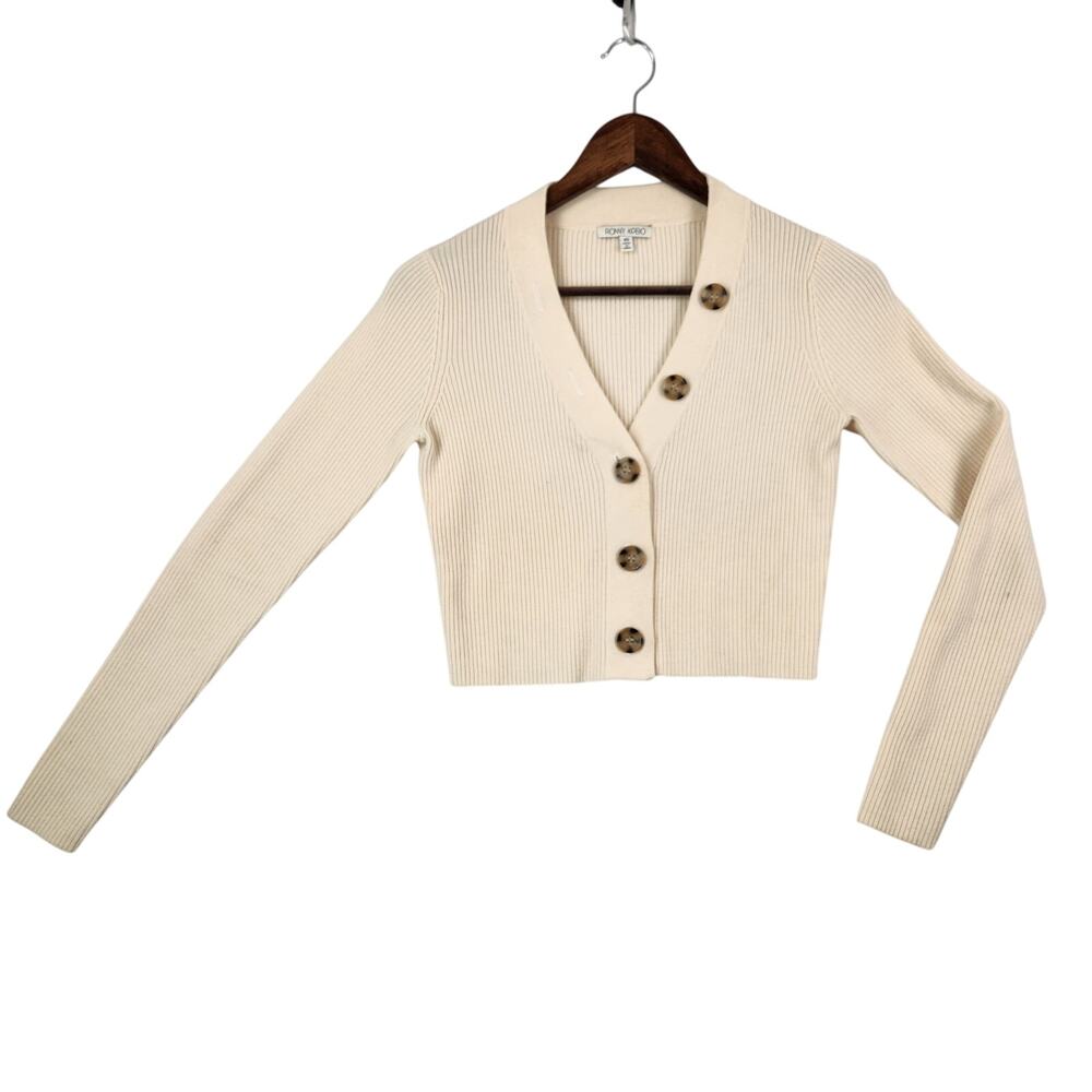 Ronny Kobo “Yula” Sweater Cream Color Tortoise Shell Buttons Cropped SZ XS GUC